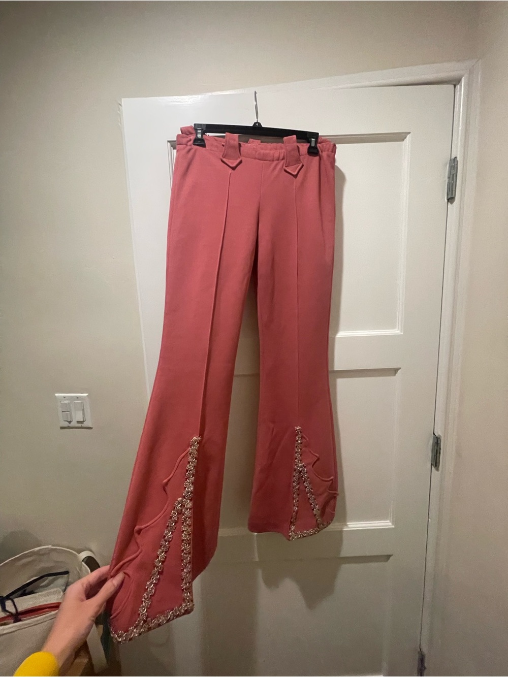 Vintage RARE 70s Women's Pink Embellished Flare Pants
